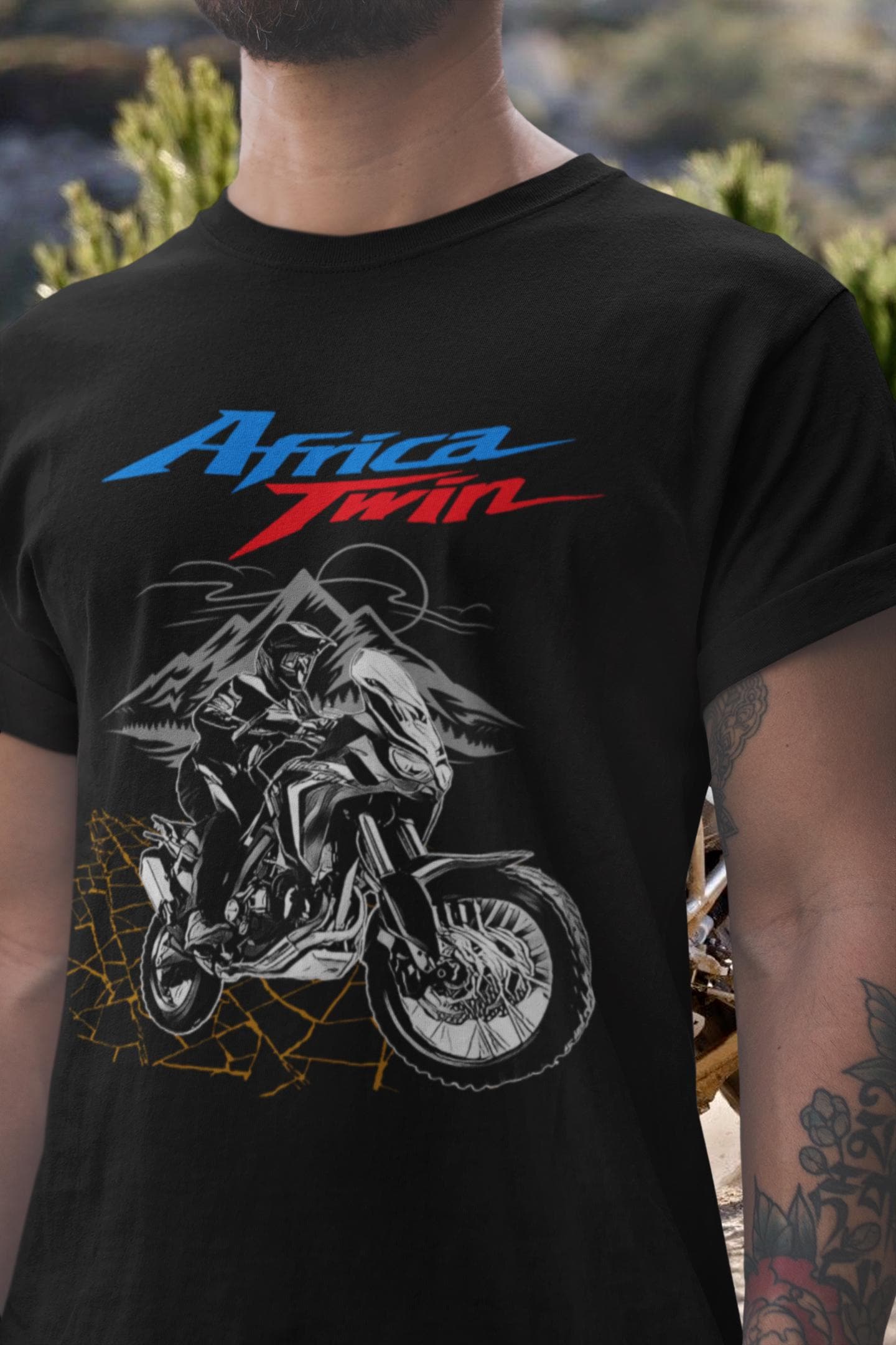 Tシャツ・カットソー HONDA MOTORCYCLE CRF 300L Modeling Short Sleeve Black HONDA CRF300L Rally Motorcycle T-shirt With Technical