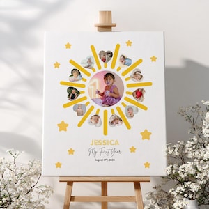 Sun First Year Photo Collage Template Canva, Editable Baby Birthday Display