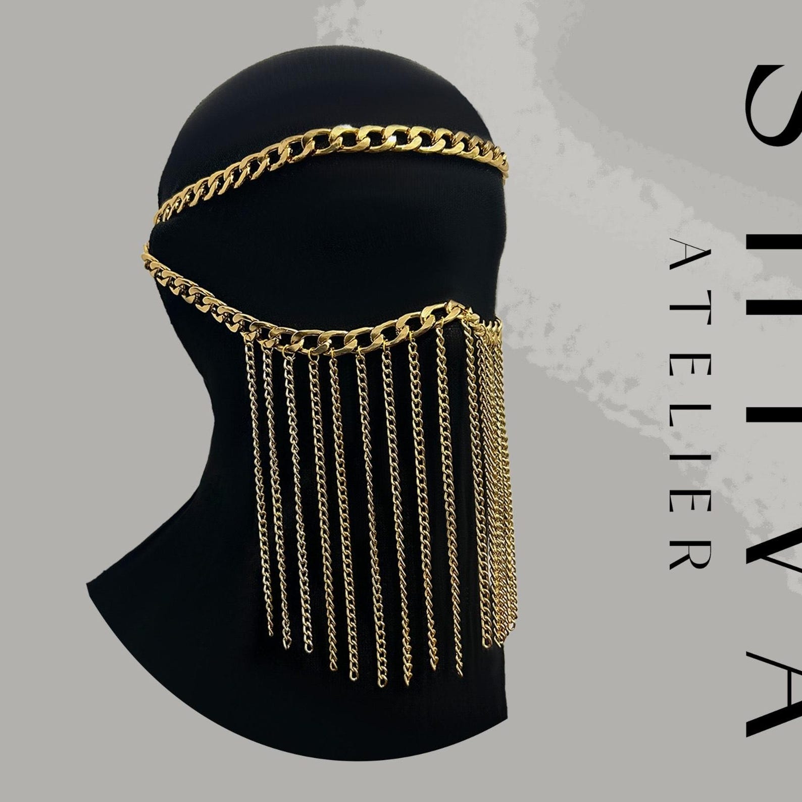 Gold Face Chain Mask Arabic Inspired Stainless Steel Hesdpiece ...