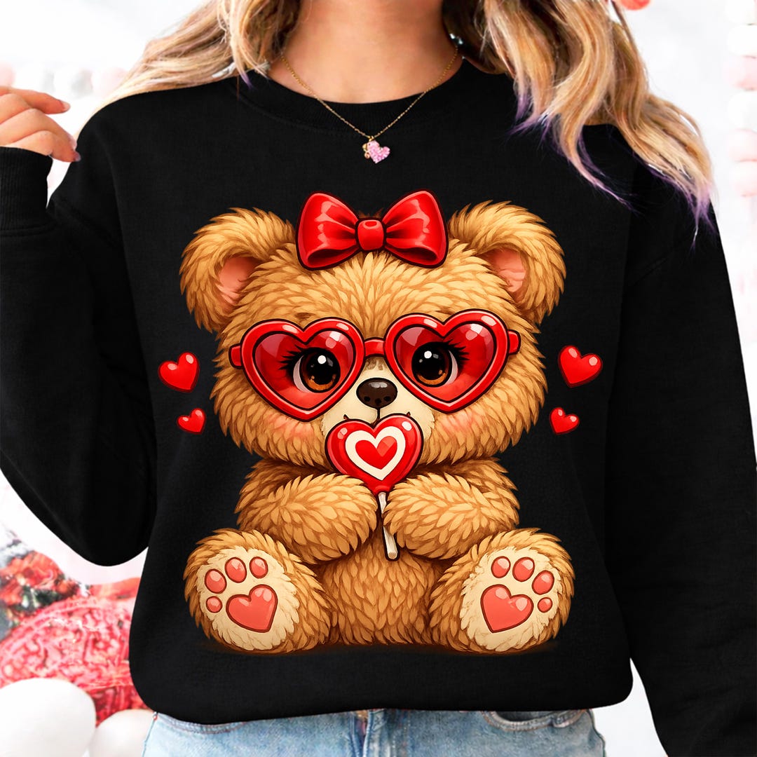 Cute Teddy Bear Valentine PNG Shirt Design, Cute Love Bear With Heart ...