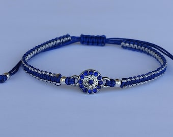 Pulsera macramé azul ojo turco, amuleto de protección, ajustable, hecha a mano, joya boho unisex