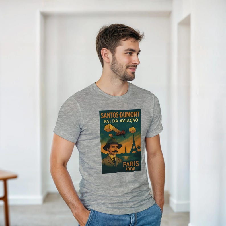 Santos-Dumont Vintage Poster T-Shirt – “Pai da Aviação” Paris 1906 image 3