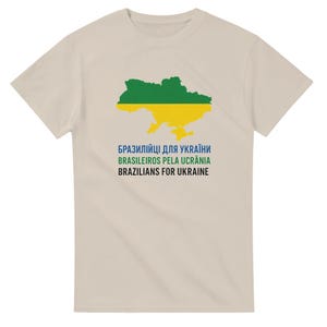 T-shirt Brésiliens pour l'Ukraine - Carte de l'Ukraine aux couleurs du Brésil avec texte multilingue, t-shirt Soutien solidaire