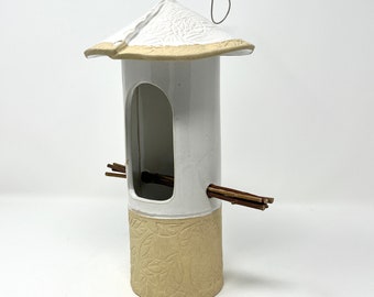 Ceramic Bird Feeder, Pottery Bird Feeder, Handmade Bird Feeder, White Bird Feeder,