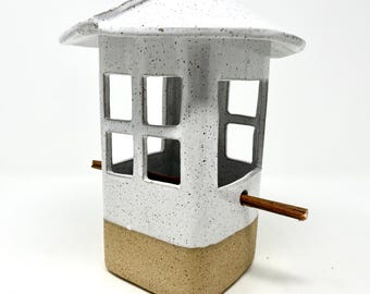 Handmade Stoneware Bird Feeder: Rustic White