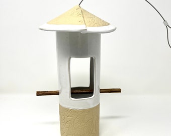 Ceramic Bird Feeder, Pottery Bird Feeder, Handmade Bird Feeder, White Bird Feeder,