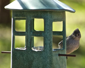 Pottery Bird Feeder-Pottery-Steel Cable-Ceramic Bird Feeder-Stoneware Bird Feeder-Garden Decor