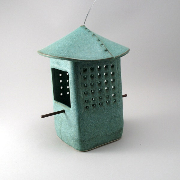 Bird Feeder-Porcelain Bird Feeder-Garden Ornament-Blue Green-Garden Decor-Bird-Handmade