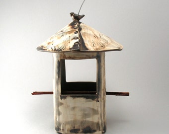 Bird Feeder-Pottery-Rustic Bird Feeder-Stoneware-Metallic Bronze Glaze-Bird-Ceramic Bird Feeder