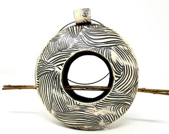 Handmade Stoneware Bird Feeder: Rustic Circle Design