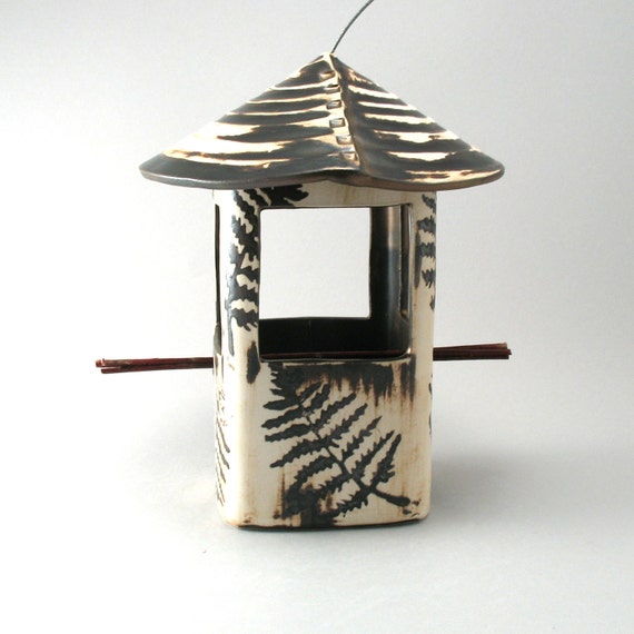 Stoneware Fern Leaf Bird Feeder Handmade Pottery Fern Etsy
