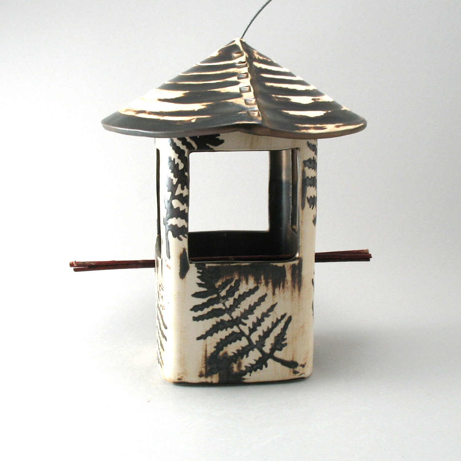 Stoneware Fern Leaf Bird Feeder Handmade Pottery Fern Etsy