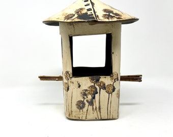Handmade Stoneware Bird Feeder: Agapanthus Flower Pattern