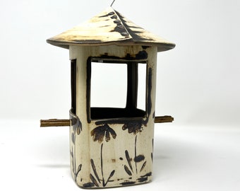 Handmade Stoneware Bird Feeder: Coneflower Design