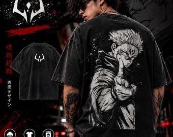Anime jjk, Streetwear oversized T-shirt, Vintage wassing graphic tee, Manga geïnspireerd shirt, Japanse stijl kleding, Otaku cadeau