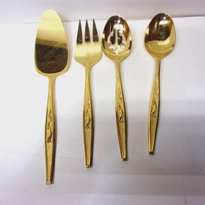 Four Piece Utica Gold Bellflower pattern Serving Pieces Flatware