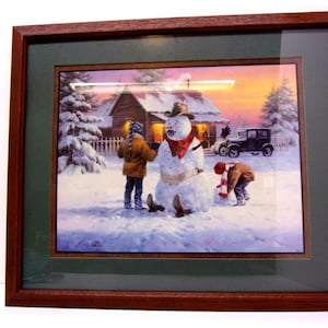 Home Interiors Jack Sorenson Children Building Cowboy Snowman Framed Print