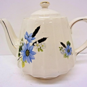 Vintage Sadler England Teapot Blue White Flower Design