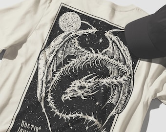 Skeleton Alduin Dragon Graphic T-Shirt, Dark Fantasy, Gothic, Skyrim Inspired, Wyvern King Dragon, Unisex Comfort Colors Tee