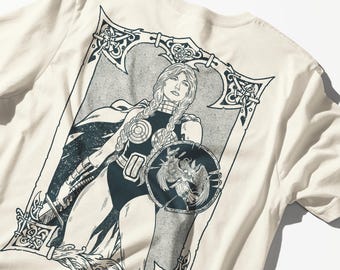 Valkyrie-shirt: schildmaagd, Viking, walhalla, Noorse mythologie, middeleeuws, gotisch, vrouwelijke barbaar, comfortkleuren grafisch T-shirt