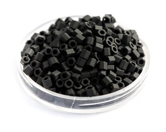 TOHO Seed Beads, Hexagon Frosted Matte Opaque Japanese Glass, Jet Black, Size 8/0 x 10g