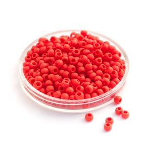 TOHO Glass Seed Beads, Frosted Cherry Red 3mm Tiny Glass Beads, Opaque Embroidery Beads, Round Japanese Seed Beads, Size 8/0 x 10g