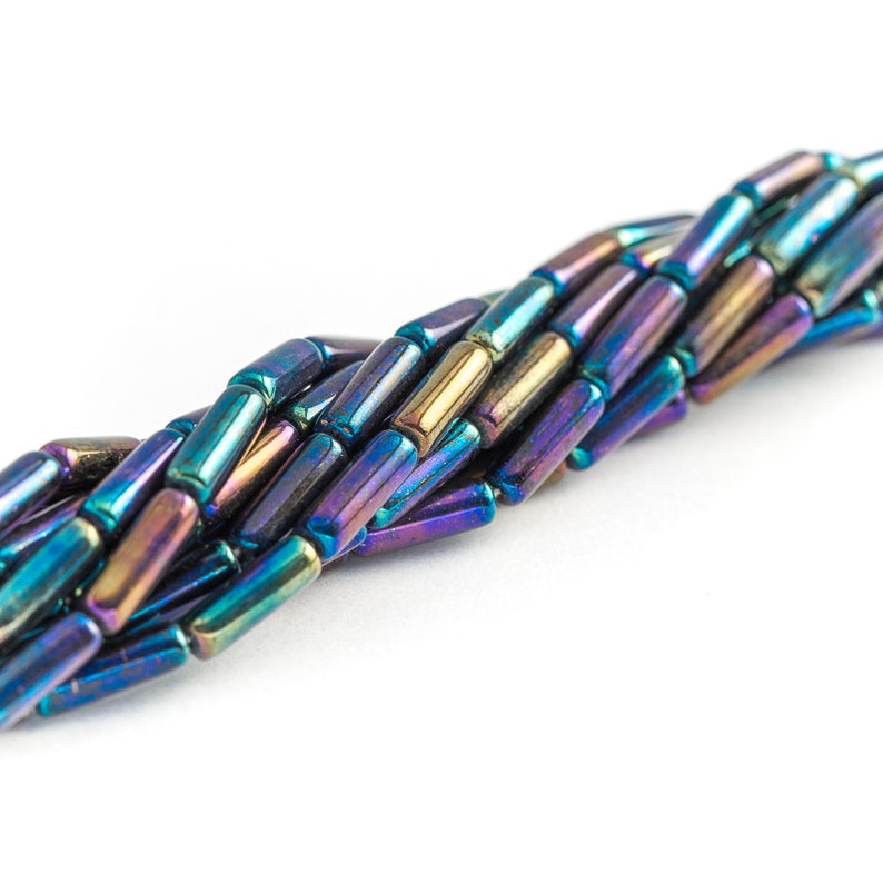 Long Tube Beads Spacer Beads Pressed Czech Glass Beads Iris Etsy