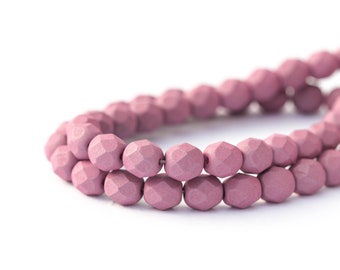 Saturated Lavender Faceted Czech Glass Beads, Fire-Polished Matte Opaque Round Spacers, 6mm x 25pcs