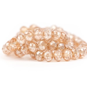 Czech Glass Beadwork Supplies, Fire-Polished Faceted Rondelle Beads, Translucent Peach with Light Silver Mercury Finish | 7x5mm - 10pcs image 1