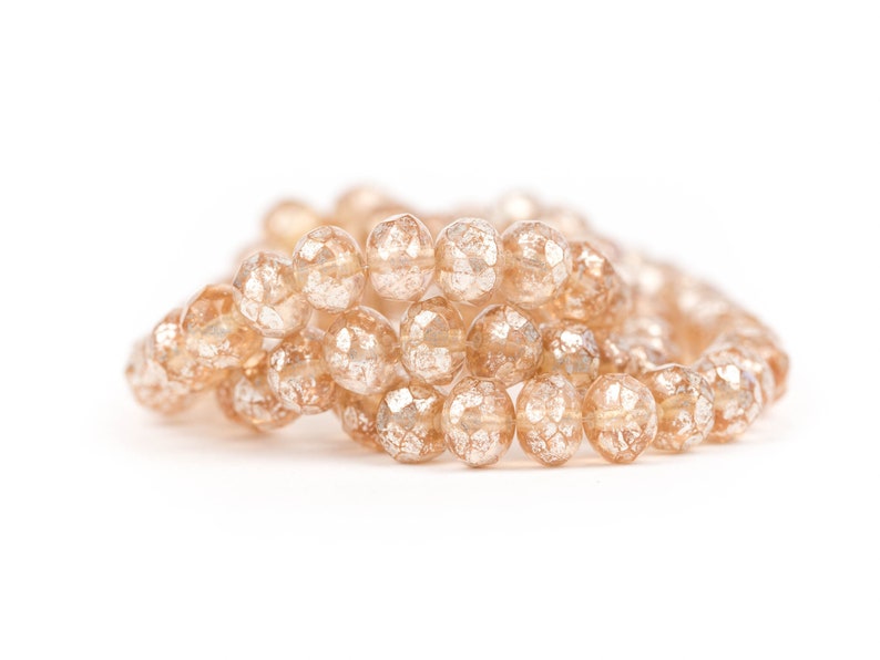 Czech Glass Beadwork Supplies, Fire-Polished Faceted Rondelle Beads, Translucent Peach with Light Silver Mercury Finish | 7x5mm - 10pcs image 1