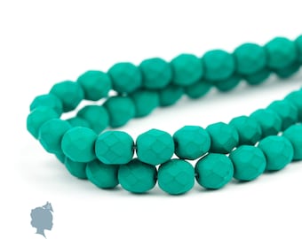 Faceted Czech Glass Beads, Saturated Neon Emerald Green 6mm Beads, Opaque Matte Glass, Fire-Polished Round Spacer Beads | 25pcs