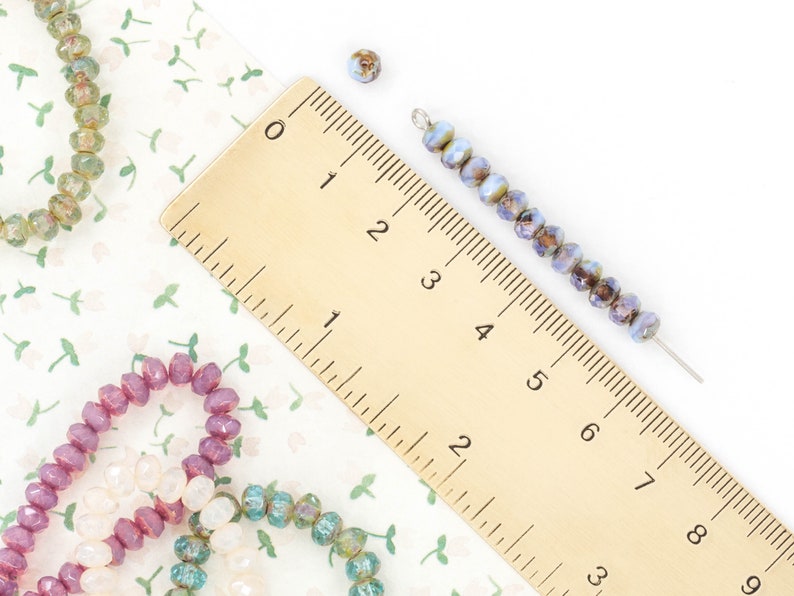 Czech Glass Faceted Rondelle Spacer Beads \u2013 Pastel Sky Blue Opaque Picasso 35mm x 30pcs
