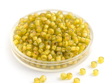 Yellow Jonquil / Apricot Lined Inside Color TOHO Seed Beads, Round Japanese Glass Seed Beads, 3mm Boho Beads, Size 8/0 x 10g