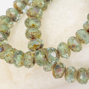 Picasso Faceted Baby Rondelle Beads, Transparent Ocean Turquoise Boho Czech Glass Supplies, Small & Versatile Donut Spacer, 5x3mm - 30 pcs