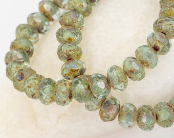 Picasso Faceted Baby Rondelle Beads, Transparent Ocean Turquoise Boho Czech Glass Supplies, Small & Versatile Donut Spacer, 5x3mm - 30 pcs