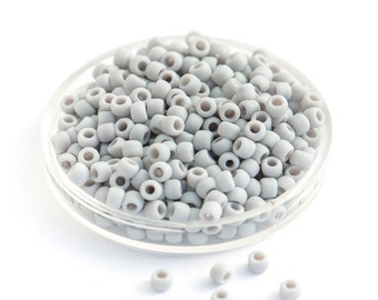 TOHO Seed Beads, Pastel Light Grey, Opaque Frosted Japanese Round Glass Beads, Size 8/0 x 10g