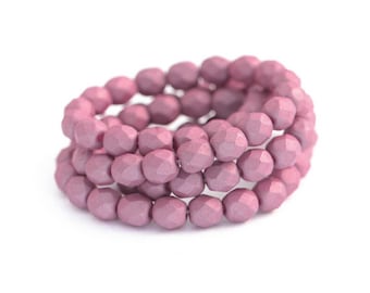 Saturated Lavender Faceted Czech Glass Beads, Fire-Polished Matte Opaque Round Spacers, 4mm x 50pcs