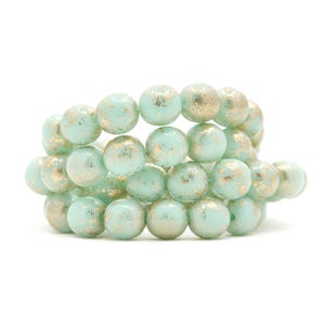 Opaque Mint & Gold Foil 6mm Druk Beads, Pressed Czech Glass Bead-Making Supplies, 25 Beads