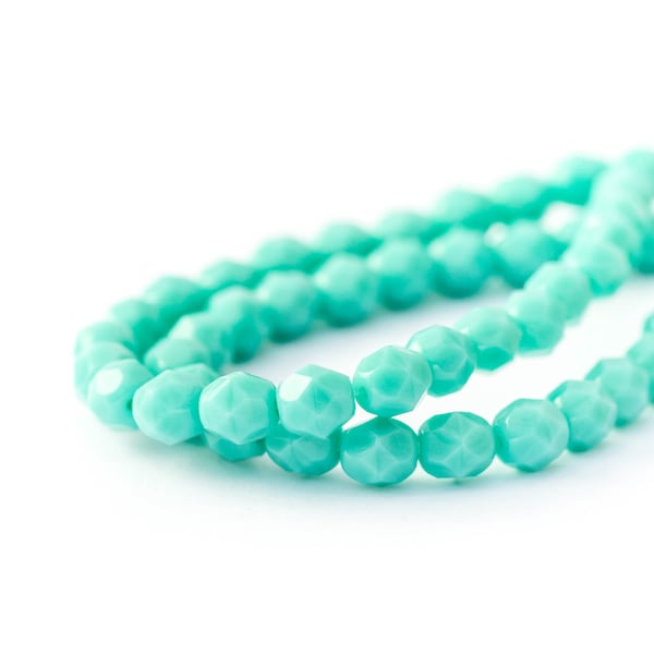 6mm Turquoise Faceted Round Spacer Beads, Opaque Fire-Polished Czech Glass, 6mm x 25pcs