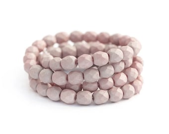 Saturated Mushroom Fire-Polished Czech Glass Beads, Matte Opaque Faceted Round Spacers, 4mm x 50pcs