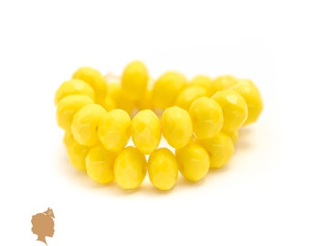 5x3mm Baby Rondelle Czech Glass Beads, Bright Yellow Opaque Beads, Faceted Beads, Fire-Polished Donut Beads, Bead Spacers x 30pcs