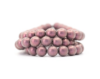 Druk Beads for Necklace Making, Large Smooth Pressed Czech Glass Rounds, Opaque Matte Suede Metallic Pink Beadwork Supplies | 8mm - 20pc
