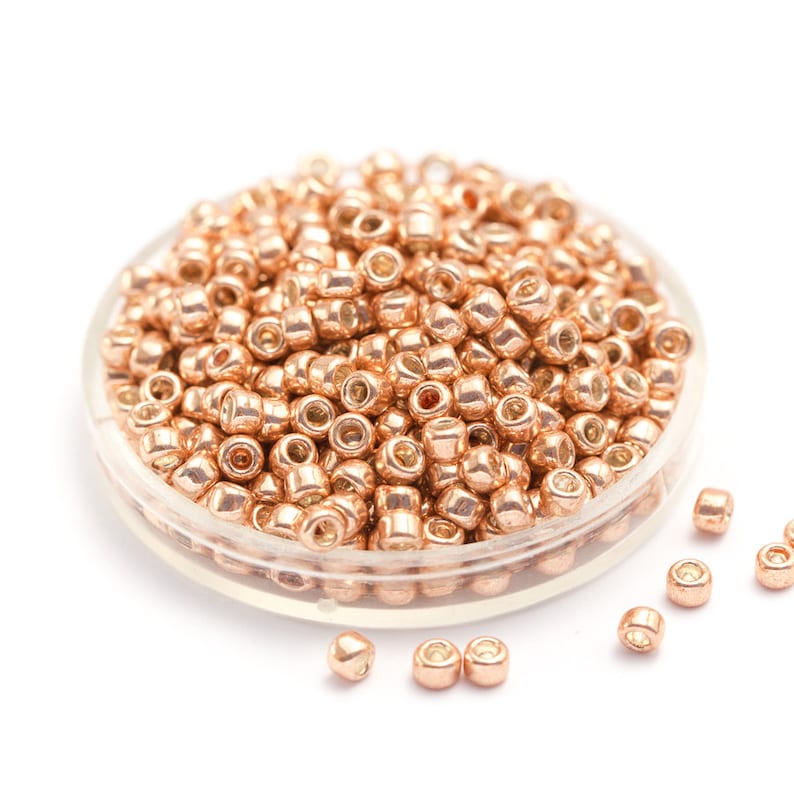 Rose Gold TOHO Seed Beads, Metallic PermaFinish, Round 3mm Glass Boho Beads, Japanese Glass Seed Beads, Size 8/0 x 10g image 1