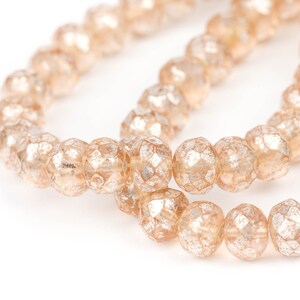 Czech Glass Beadwork Supplies, Fire-Polished Faceted Rondelle Beads, Translucent Peach with Light Silver Mercury Finish | 7x5mm - 10pcs image 3