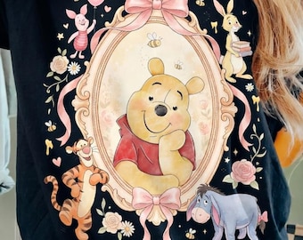 Coquette Pooh Bear Shirt Watercolor Winnie the Pooh Tee, Piglet Eeyore Retro Disney Shirt, Girls Trip Disney World Outfit