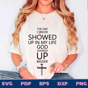 The Day Cancer Showed Up In My Life God Showed Up Bigger Svg, Colon Cancer Awareness Svg, Awareness Ribbon Svg, Christian Svg, Cancer Ribbon