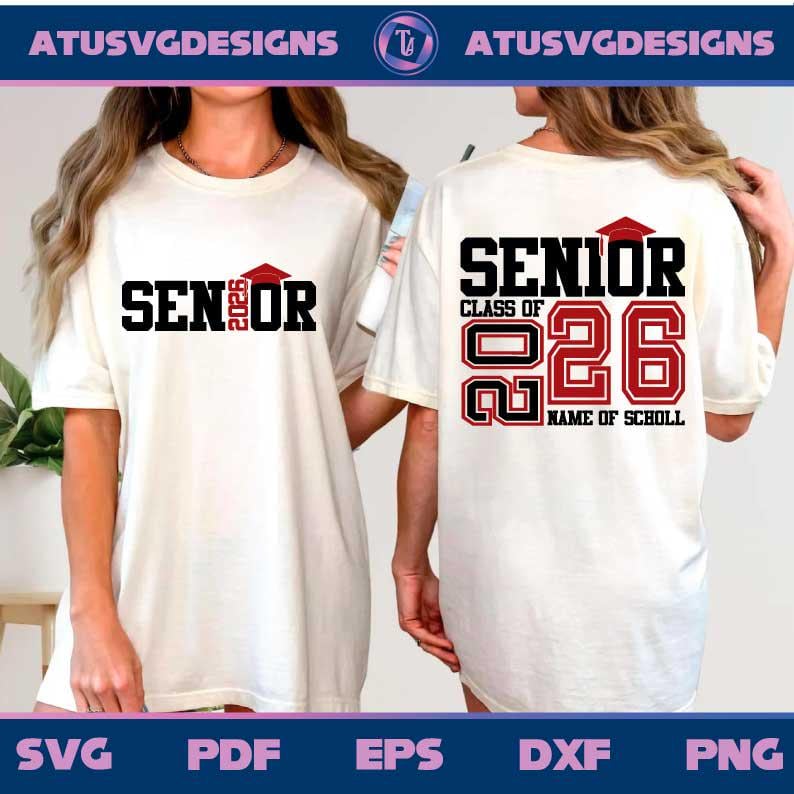 Senior Class Of 2026 Svg, Png, Black Maroon Sports Design, Back & Front Design, Senior 2026 Svg, High School, College, Personalized Senior