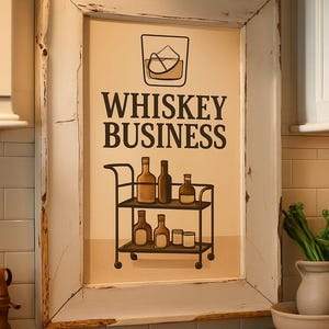 Whiskey Business Print: Funny Bar Quote, Retro Home Bar Decor (A4 Digital Download)