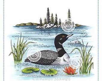 Whimsy Stamps -- Loon Scene  -- NEW -- (#4591)