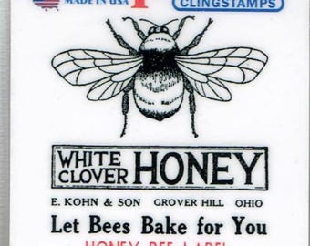 Deep Red Cling Stamps --       -- NEW -   Honey Bee Vintage Label - (#4472)